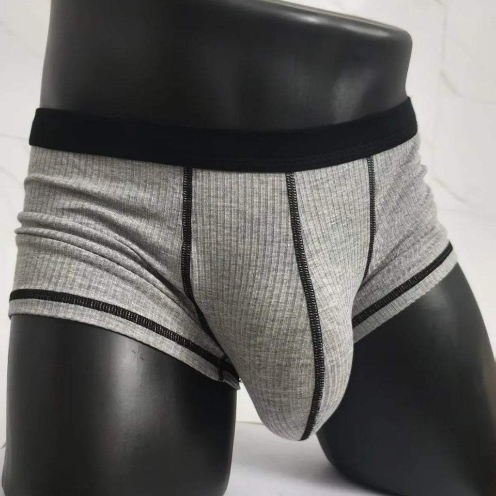 Men's solid colour breathable boxer shorts in white, black, grey, army green, and brown on a size chart.