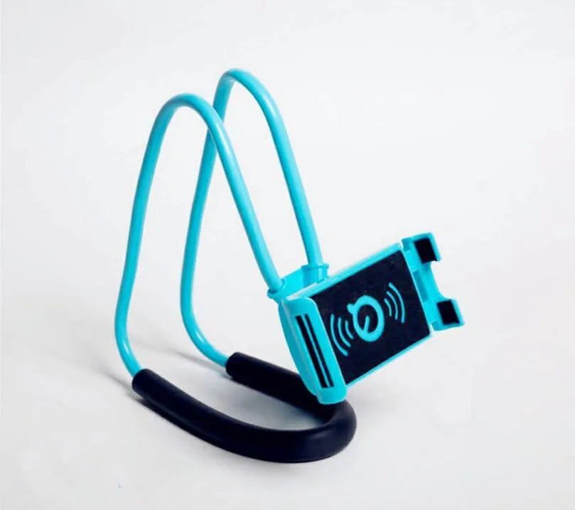 Universal smartphone holder showing 360-degree rotation, compatible with iPhone and Samsung phones, in multiple colours.