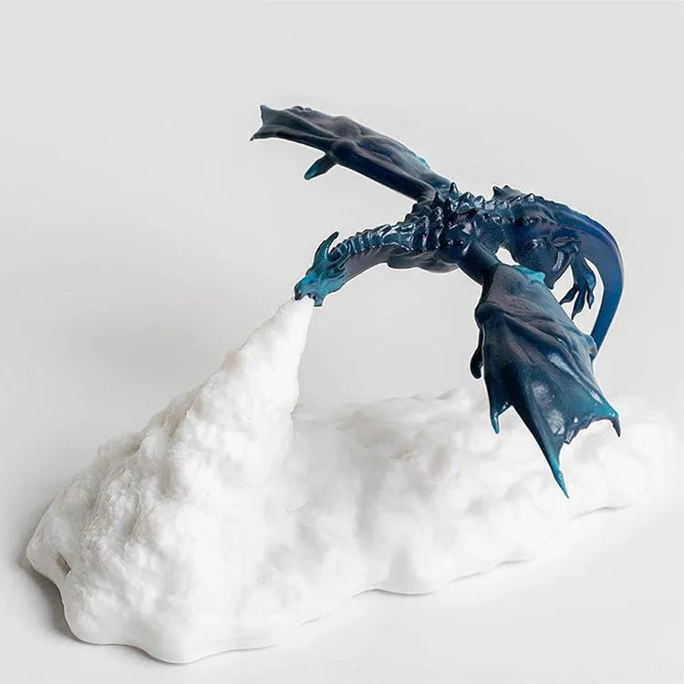 3D printed red dragon night light with glowing effect on a dark background