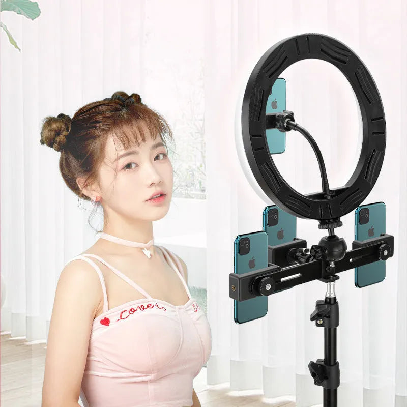 10-inch smartphone ring light with adjustable metal bracket for selfies and video recording