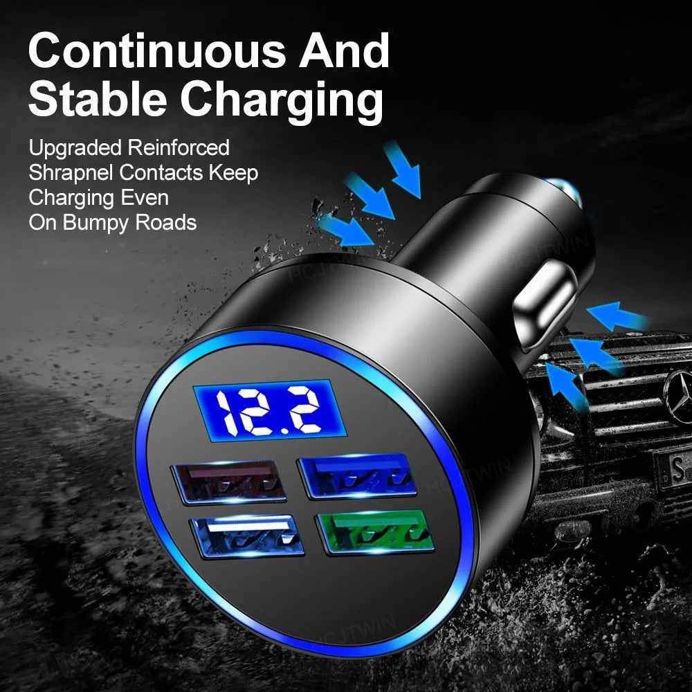 Black multi-port car charger with USB ports for vehicle charging