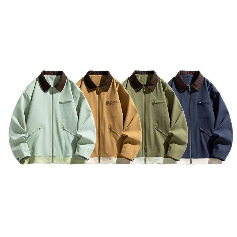 Men's Korean style loose fit jacket with contrast lapels in polyester fabric
