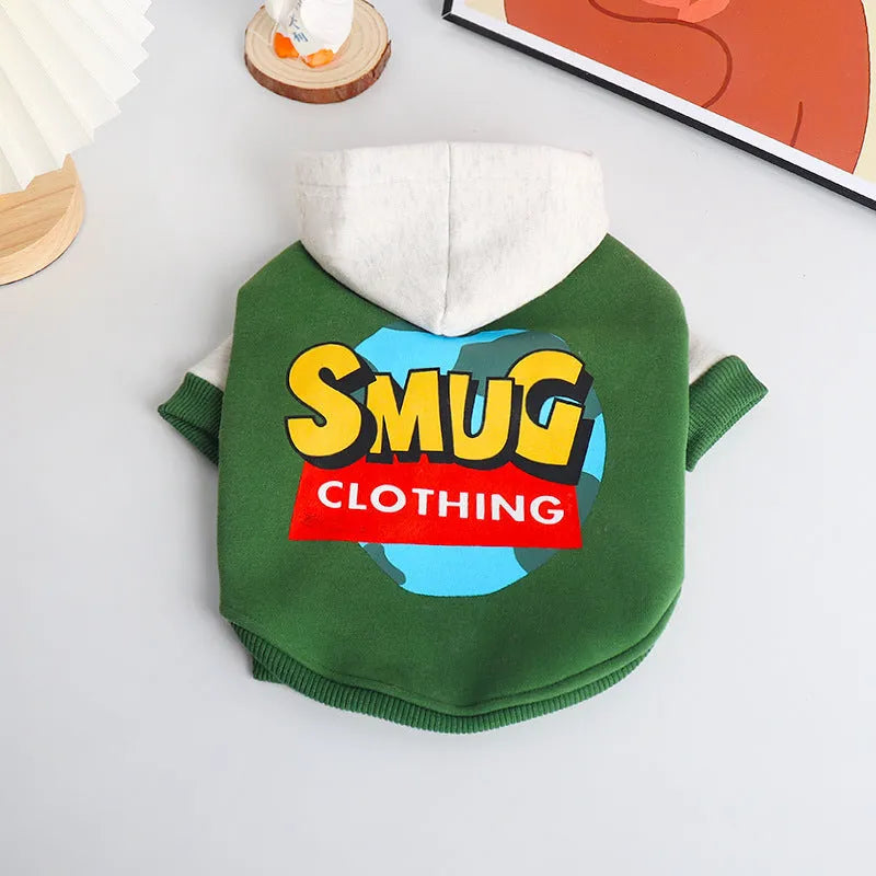 Green cotton hoodie for large dogs, sizes L XL 2XL 3XL 4XL, for autumn and winter wear.