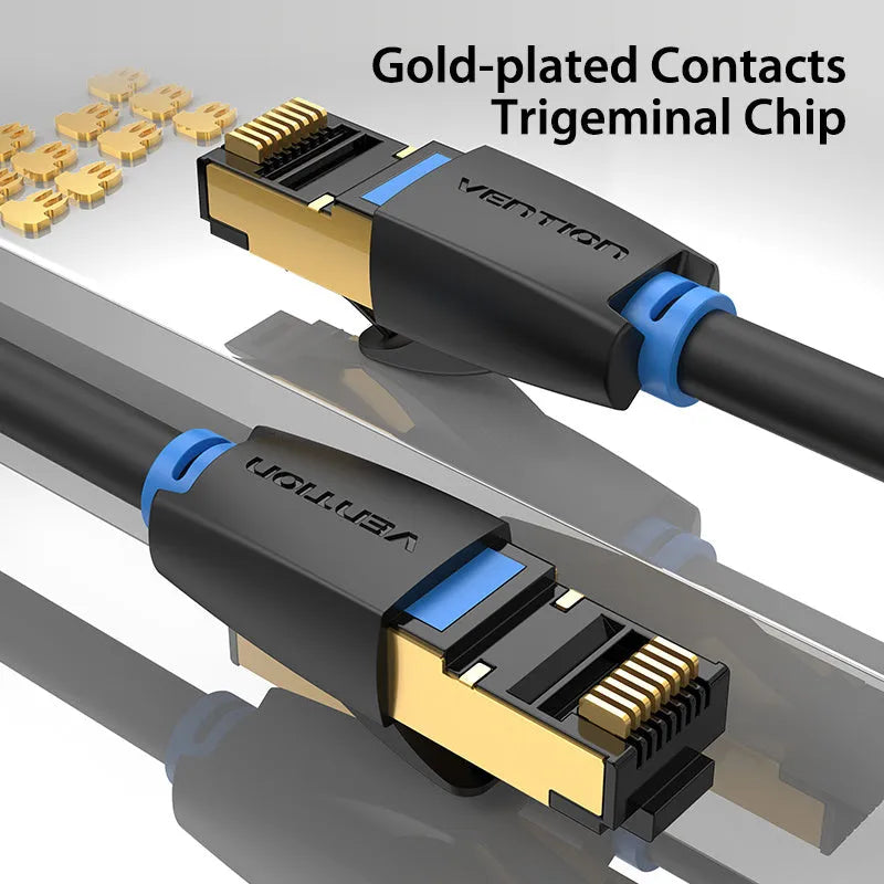 CAT8 high-speed network cable showing flat and round style options with RJ45 connectors