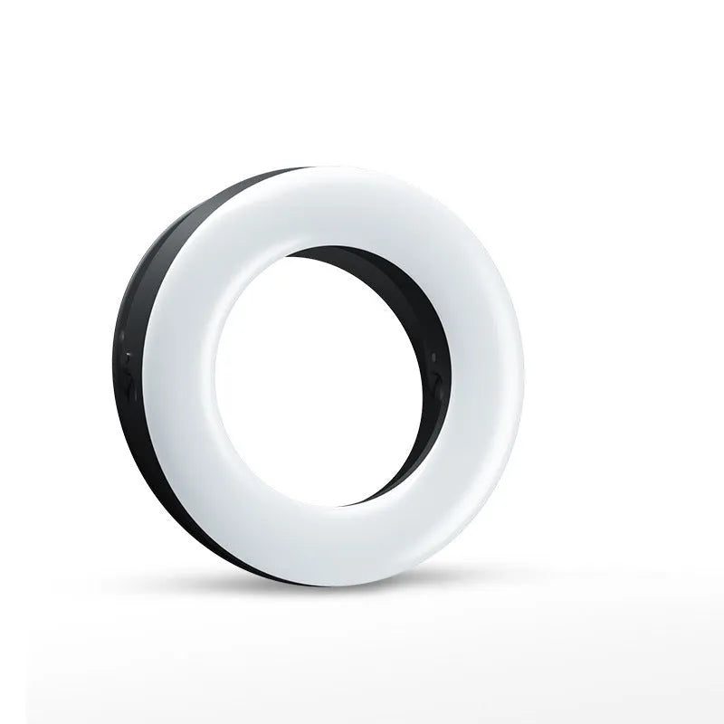Black LED selfie ring light for mobile phones with USB cable for rechargeable photography lighting