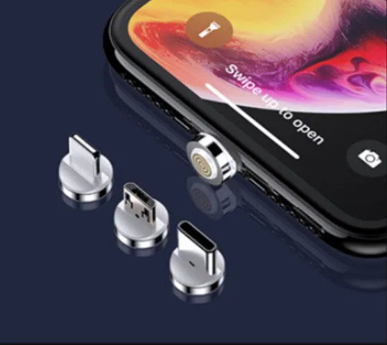 Black magnetic fast charge data cable with LED side lights and Type-C connector