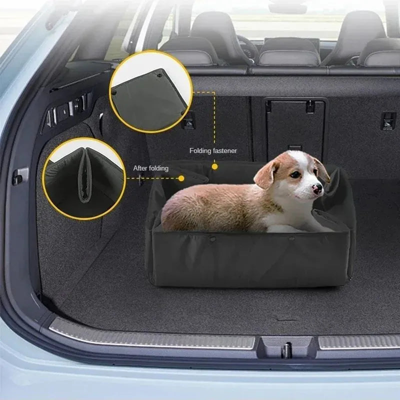 Black portable dog travel bed, 3-in-1 pet carrier, mat and cushion, collapsible water and dirt resistant kennel