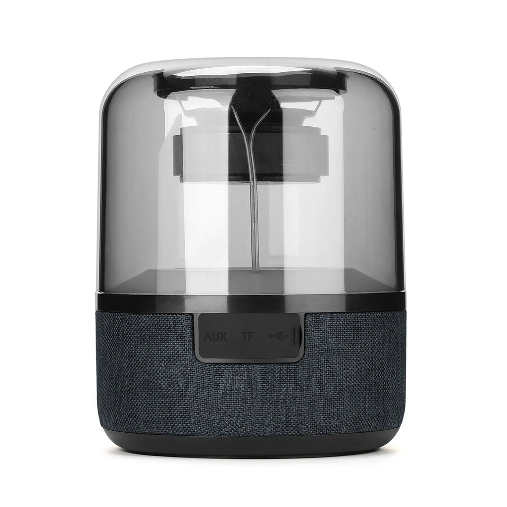 Black Four-Colour Light Touch Wireless Bluetooth Speaker with illuminated controls on a dark surface.