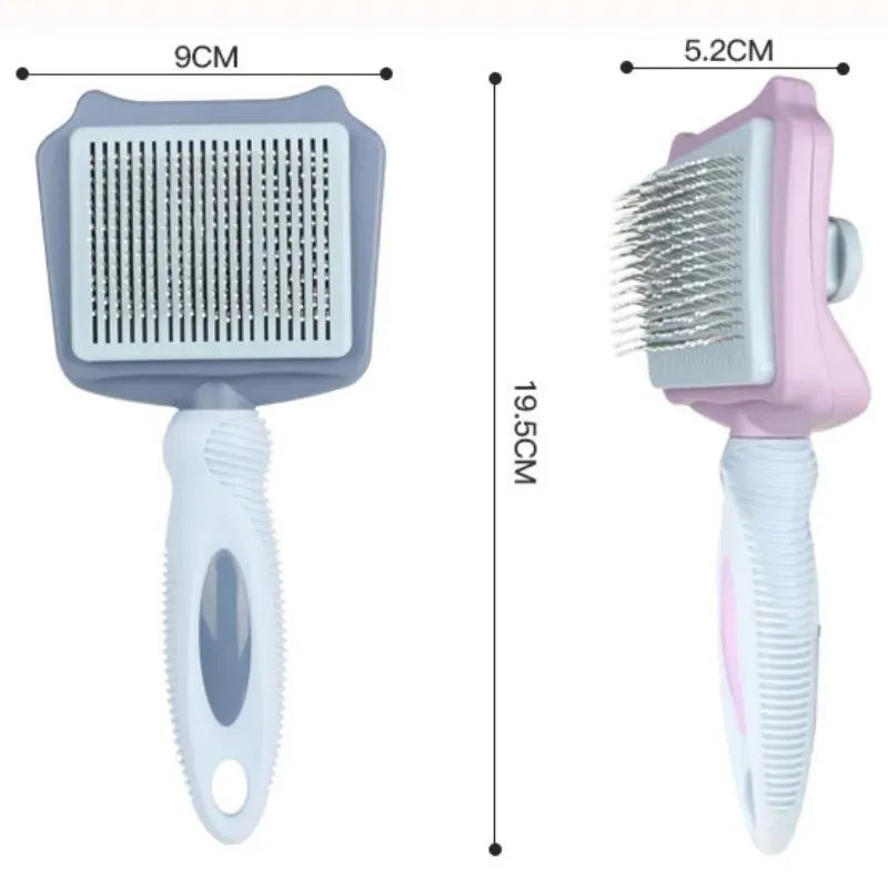 Self-cleaning dog brush for large dogs and cats in blue pink purple
