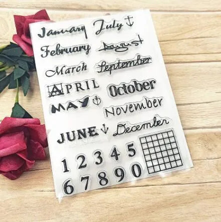 Transparent silicone calendar stamp featuring a digital table icon design on a white background.