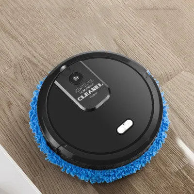 Automatic sweeping robot with wet and dry mopping cloths, 65mm slim body, and USB cable