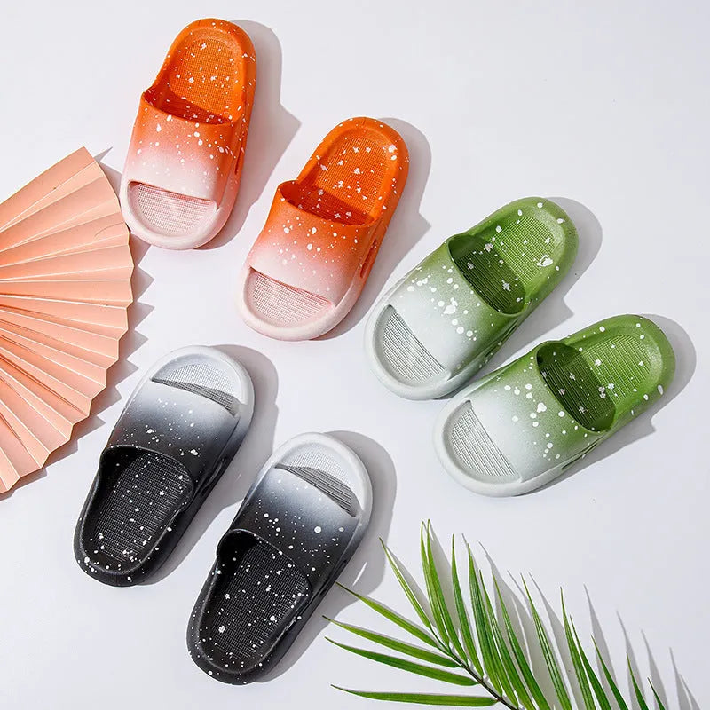 Gradient colour PVC children's sandals with non-slip soles in blue, green, orange, pink, and yellow