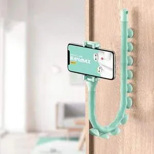 Black flexible lazy bracket phone holder extended to 62cm with suction cup mount showing 360° rotation mechanism