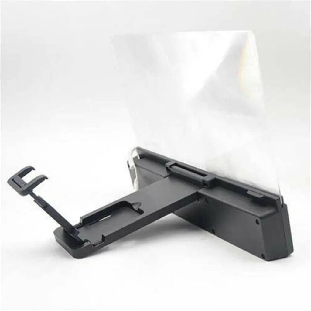 12-inch mobile phone screen amplifier with adjustable gooseneck stand and built-in speakers showing phone magnification