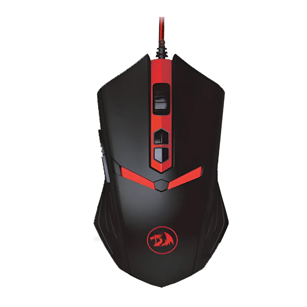 Black red wired USB optical gaming mouse with six keys and adjustable DPI settings