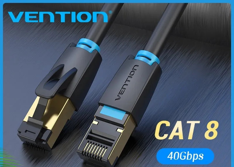 CAT8 high-speed network cable showing flat and round style options with RJ45 connectors