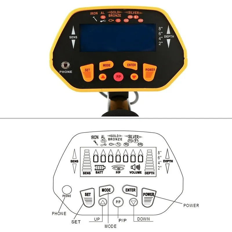 GC1028 black and yellow metal detector with LCD display and waterproof search coil