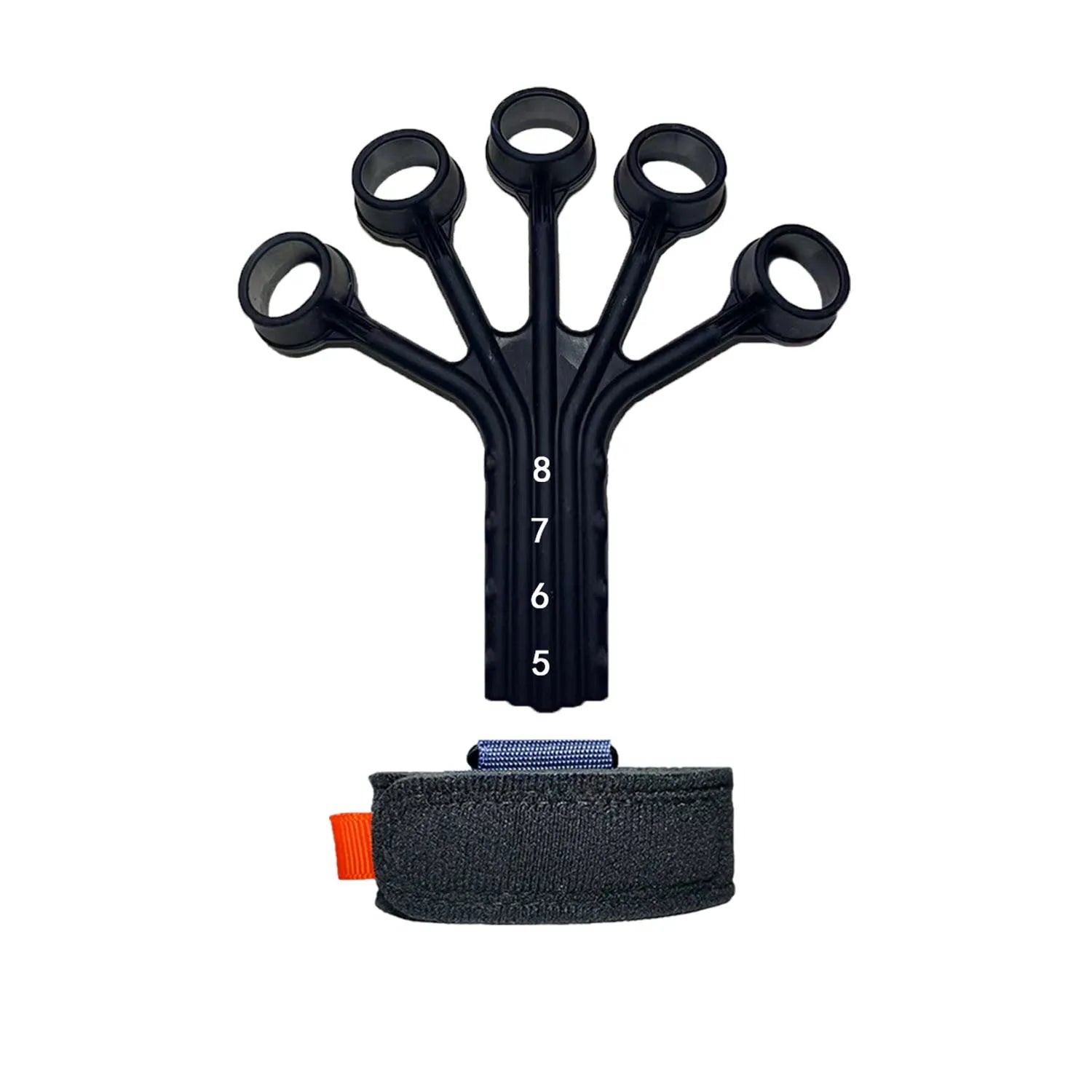 Black silicone finger flexion and extension trainer with adjustable belt for adult hand rehabilitation