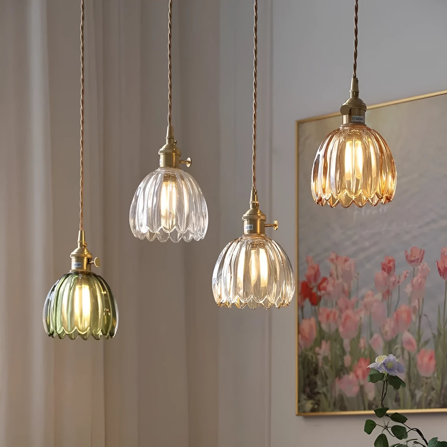 Vintage glass flower chandelier in Nordic style for bedroom ceiling installation