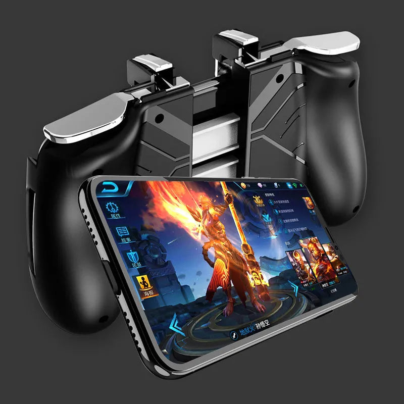 Telescopic mobile game controller handle with adjustable clamp for smartphones in black, blue and white colour options