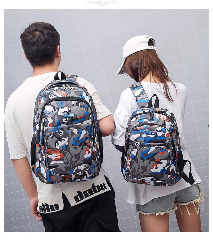 Oxford fabric backpack for teens with breathable padded straps and side zipper pockets in blue