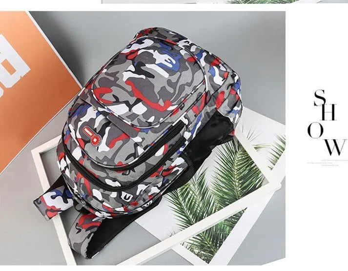 Oxford fabric backpack for teens with breathable padded straps and side zipper pockets in blue