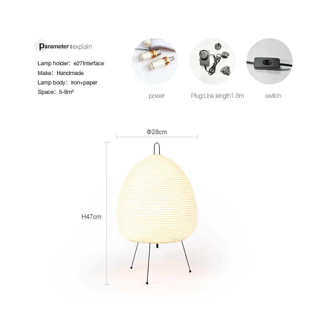 Japanese style handmade rice paper table lamp with aluminium base and dimmable lighting