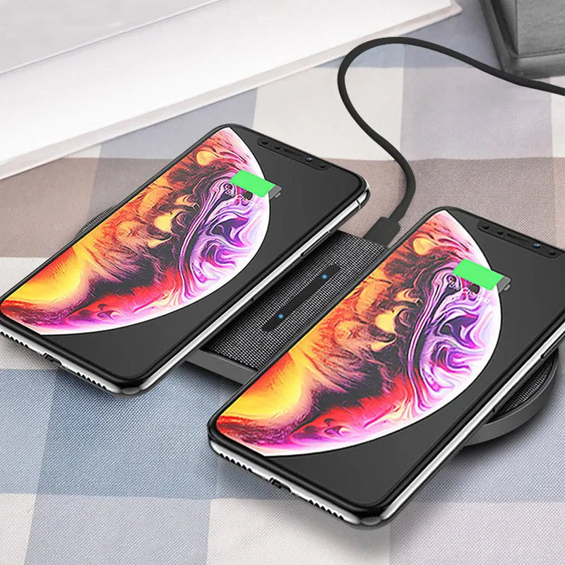 Black dual wireless charging pads for smartphones with Type-C and USB inputs