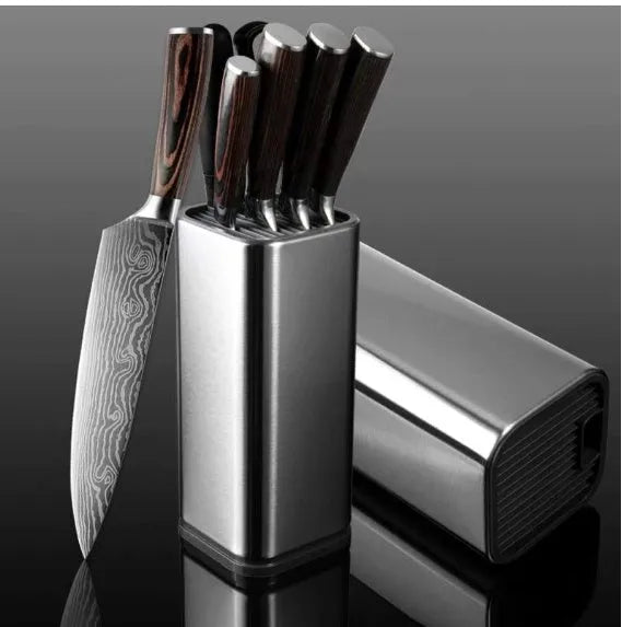 Stainless steel kitchen tool holder with detachable bottom in black or white for knife and utensil storage