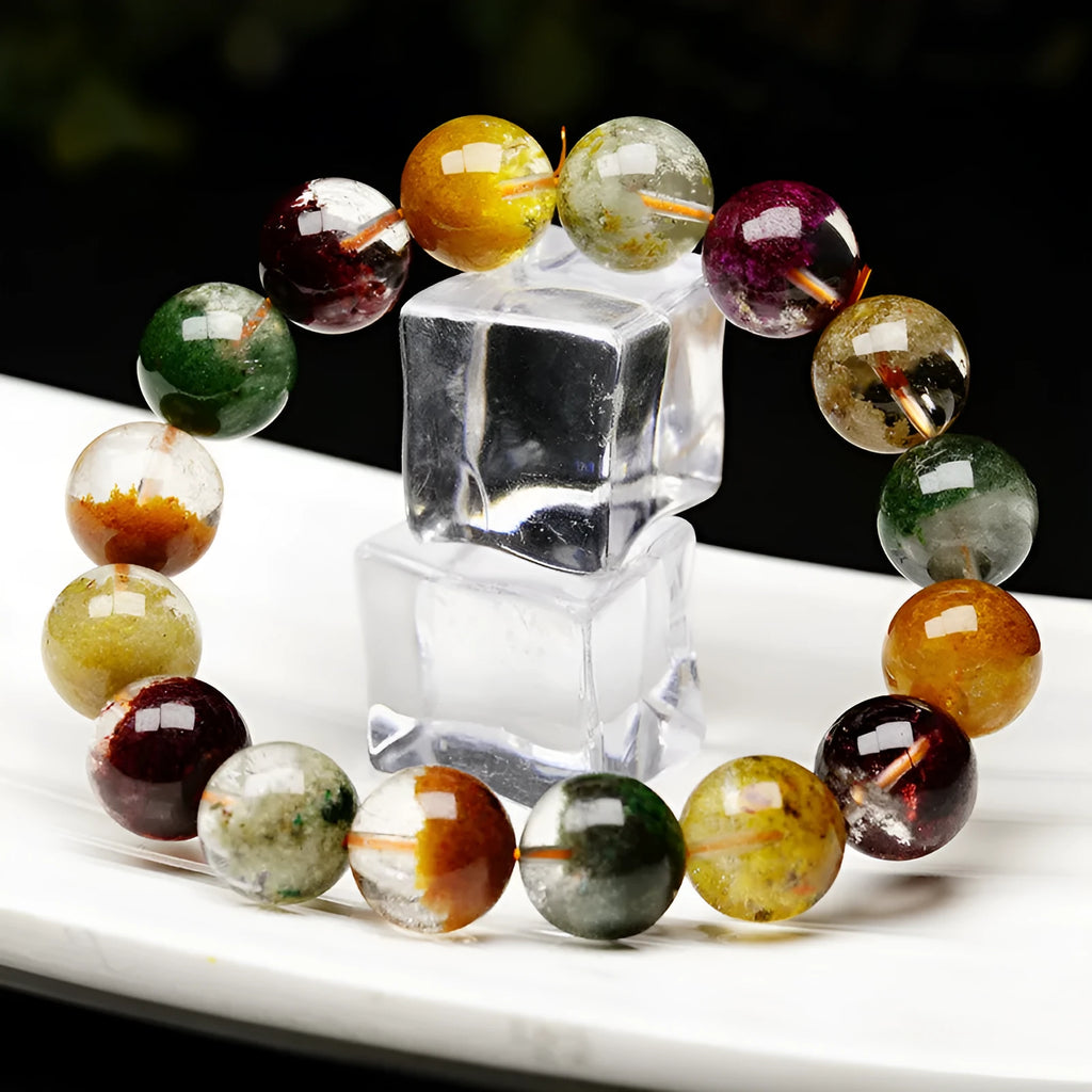 Colourful ethnic style crystal cornucopia bracelet with 10mm beads and retro design elements