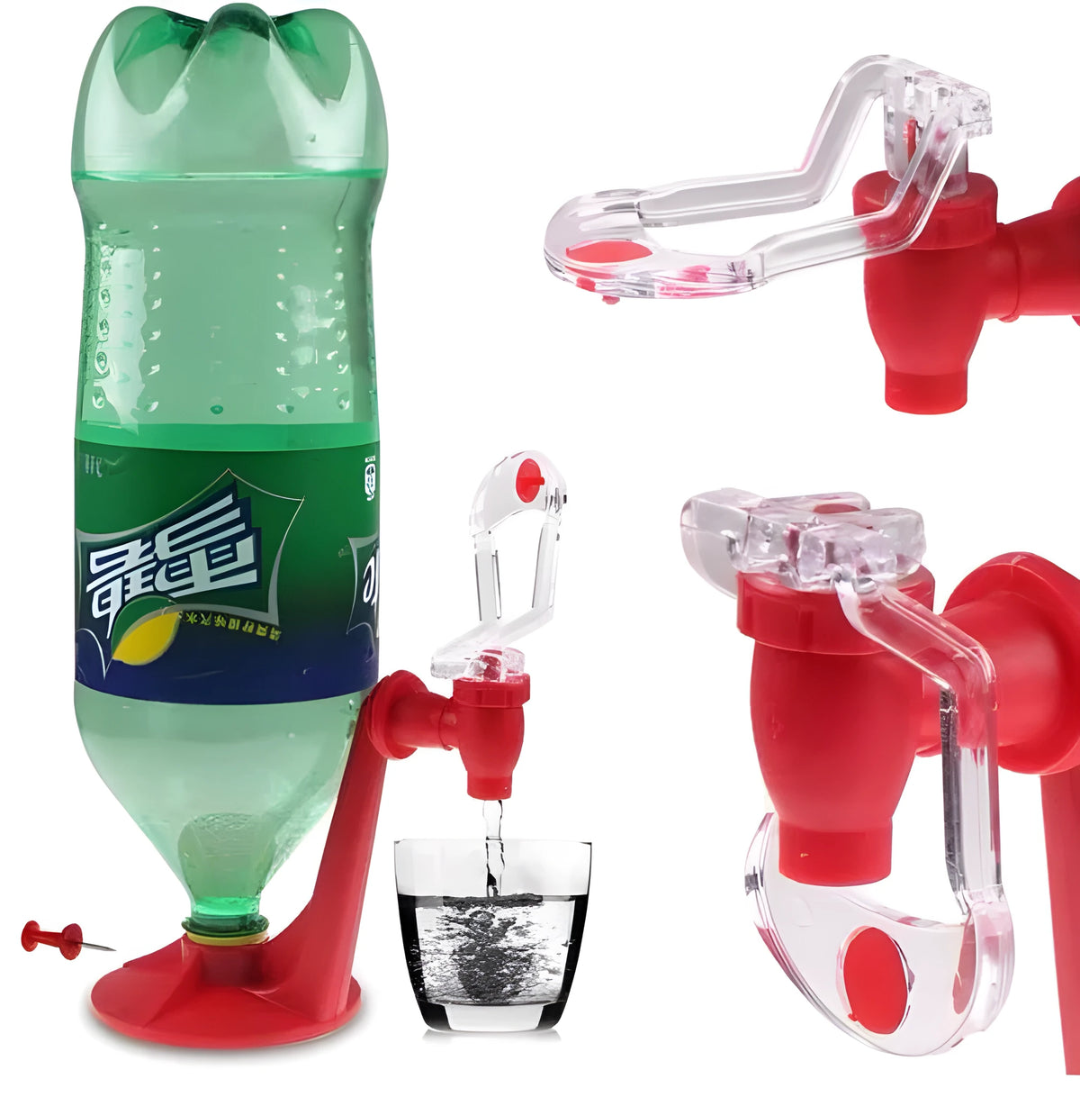 Red Magic Tap soda dispenser for 2-litre bottles with push-button drink control