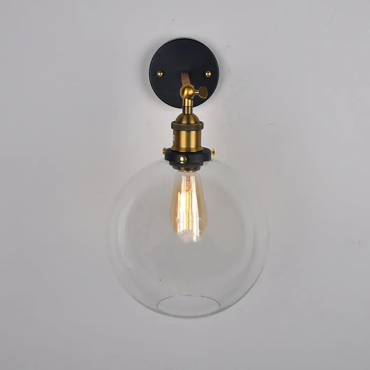 20cm round ball glass wall lamp in retro style with aluminium holder