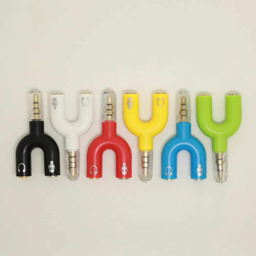 3.5mm audio splitter adapter in multiple colours with gold-plated connections