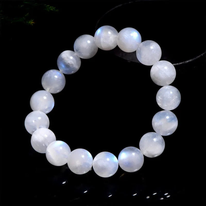 Natural moonstone bracelet with blue moonlight round beads in polished finish