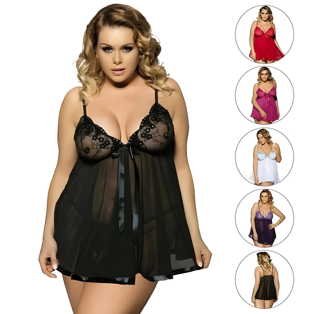 Women's seamless lace mesh sleepdress lingerie in purple, red, black, pink, and white colours