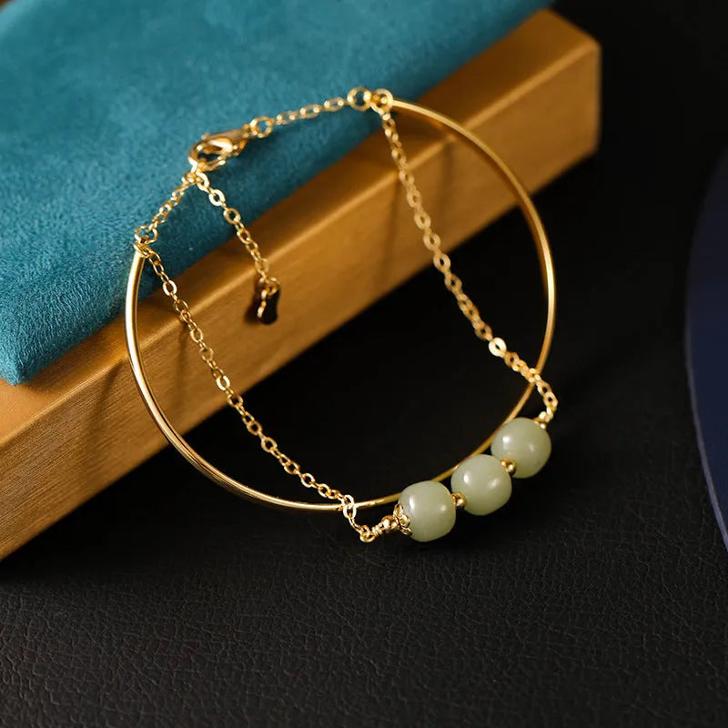 Hetian jade lucky beads bracelet with gold inlay in three bead versions
