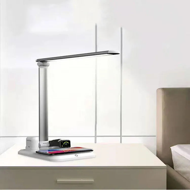 Black and white 4-in-1 LED desk lamp with wireless charging pad and Type-C port