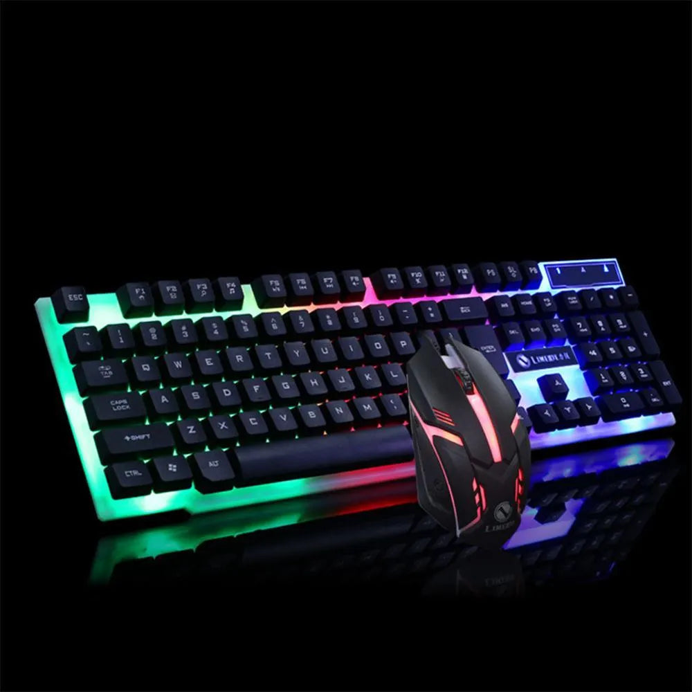 GTX300 black and white gaming keyboard and mouse set with glowing backlit keys