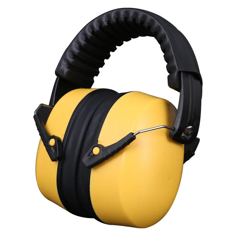 Orange head-mounted noise-cancelling headphones and protective earmuffs on a white background.
