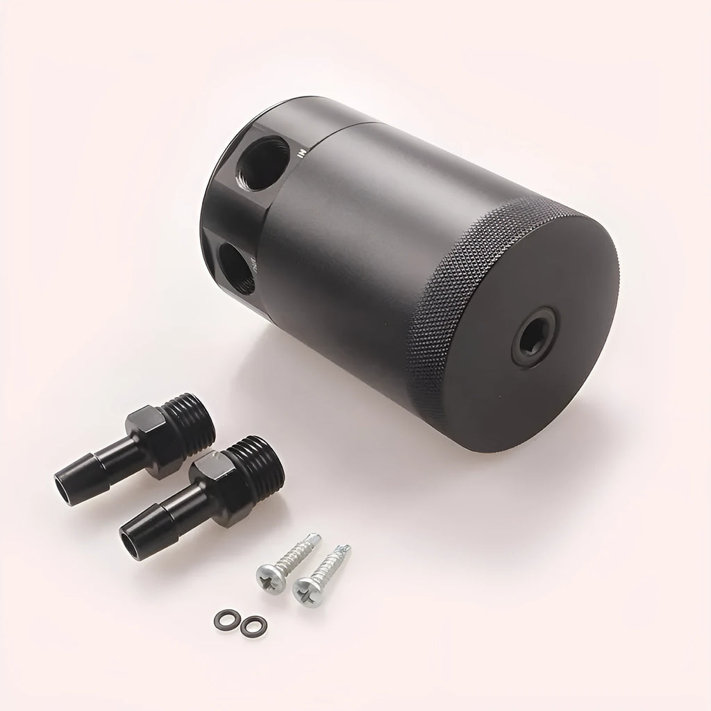 Black and silver aluminium automotive two-hole breathable machine oil pot with oil-free valve