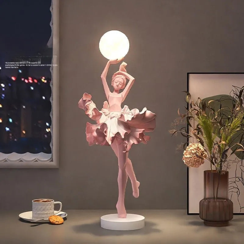 Art Girl Atmosphere small USB night lamp in resin, shown in one of four colours: Black Gold, White, Pink, or Light Blue.