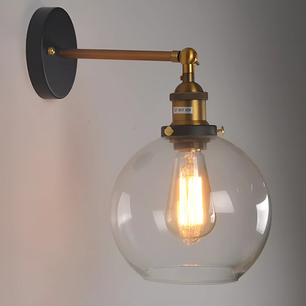 20cm round ball glass wall lamp in retro style with aluminium holder