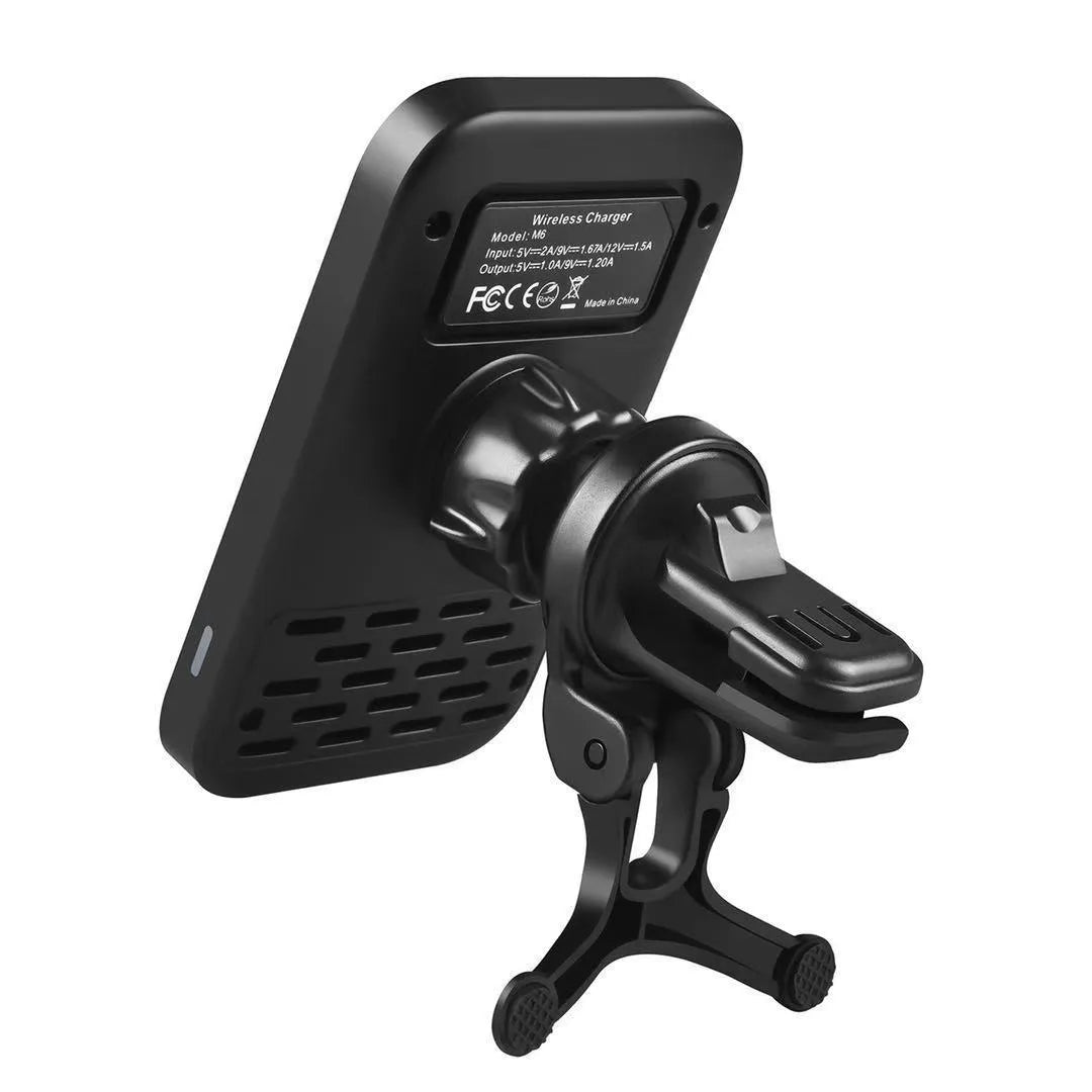 Black M6 magnetic car bracket wireless charger for dashboard or windscreen mounting