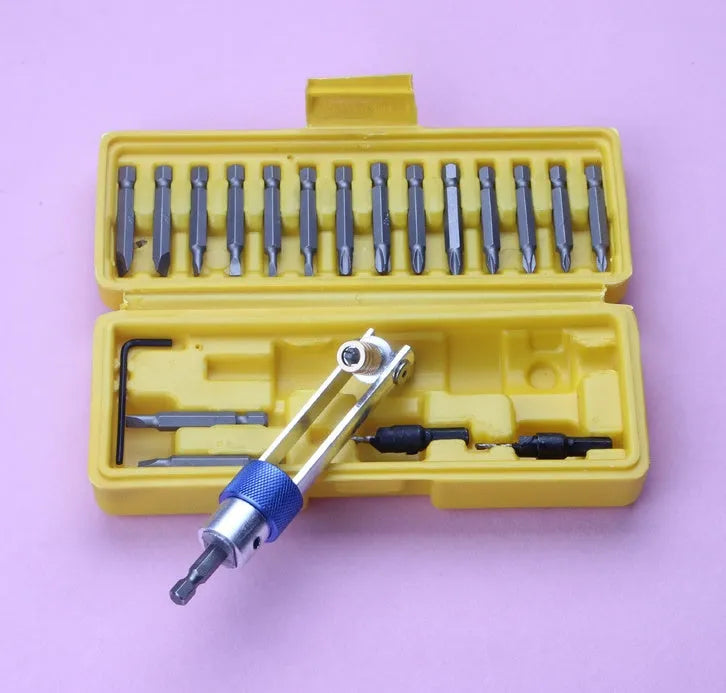 Half Time Drill bit holder set with swivel head and assortment of Phillips, flathead, and countersink bits