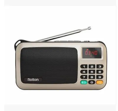Rolton W405 portable FM radio speaker with MP3 playback in blue colour showing LED display and control buttons
