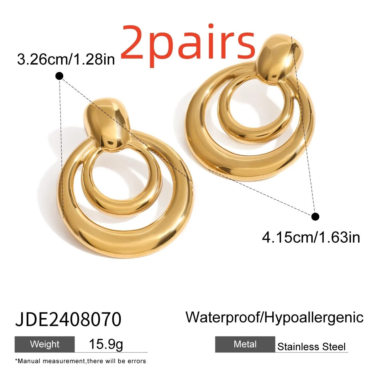 18K gold electroplated titanium steel round double layer hollow stud earrings for women