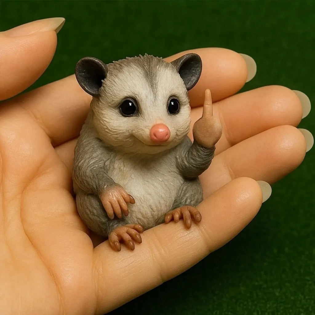 Resin animal middle finger ornament doll in choice of dog, cat, elephant, frog, Highland cattle, mouse, or turtle design.