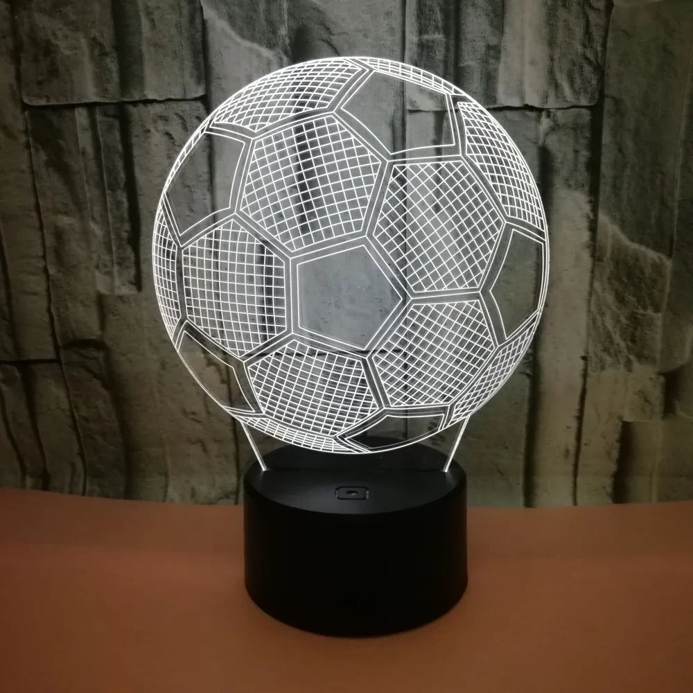 3D football night light showing seven colour options with acrylic design and ABS base