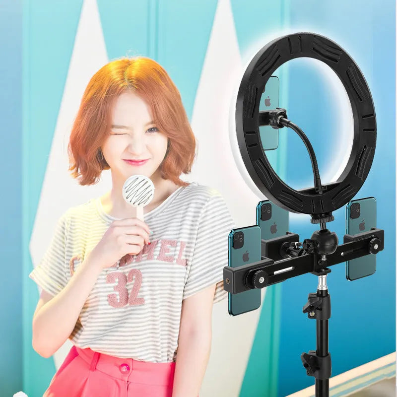 10-inch smartphone ring light with adjustable metal bracket for selfies and video recording