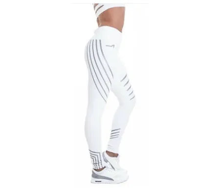 Women's black workout leggings with glow-in-the-dark print pattern for fitness activities